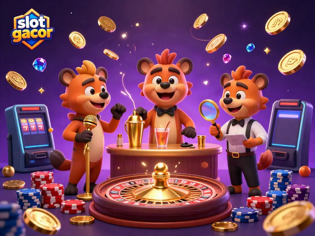 Menggoda pemain slot gacor dengan pertunjukan komedi kasino dan suasana meriah.