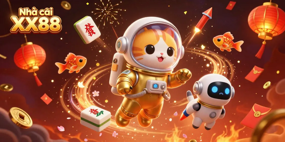 Engage with Nhà cái XX88 as a cat astronaut and robot dog explore a vibrant, gambling-themed galaxy.