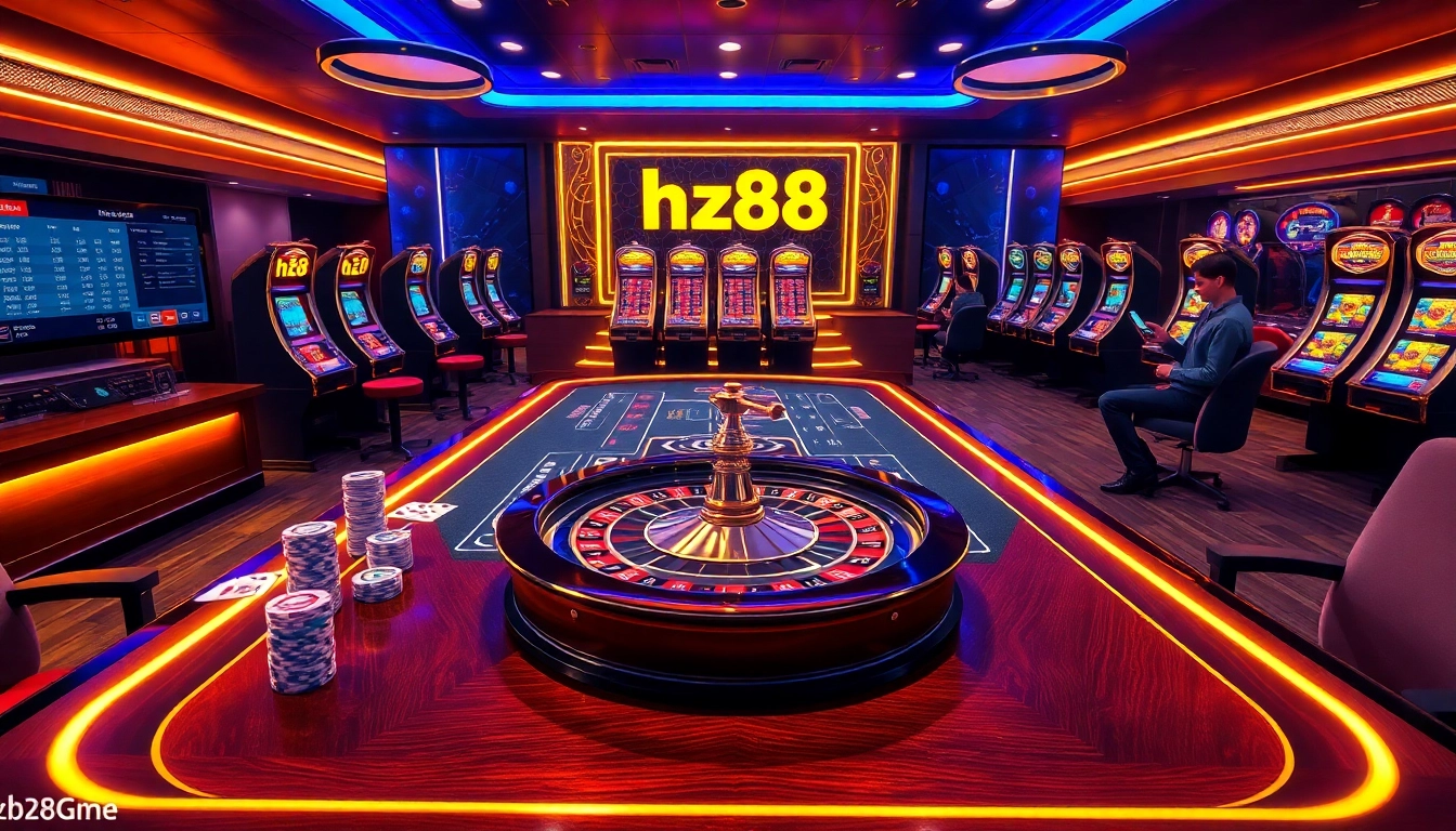 Placing strategic bets on the hz88 game interface with poker chips and live roulette wheel