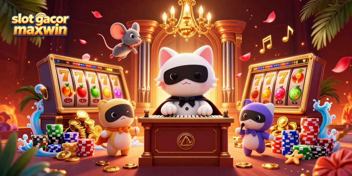Spin slot gacor maxwin reels filled with lucky symbols and vibrant colors in this lively casino scene.