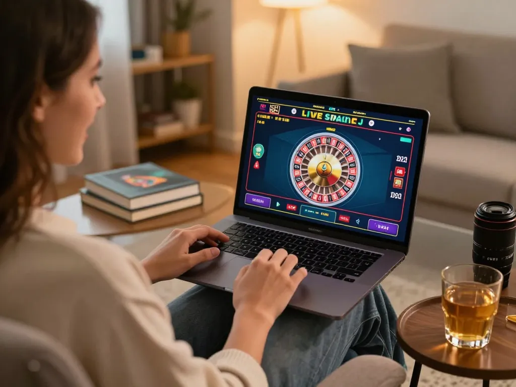 Smartcityhostels online player interacting with a live dealer game in a cozy home office setting