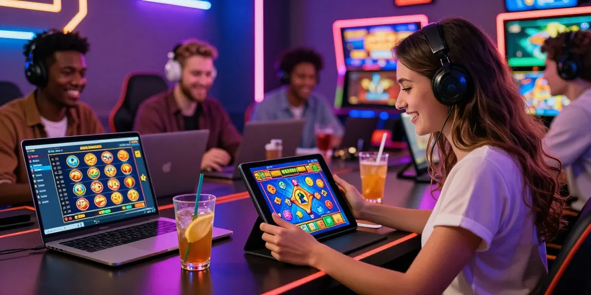 Excited players enjoying new online slot sites in a vibrant gaming environment.