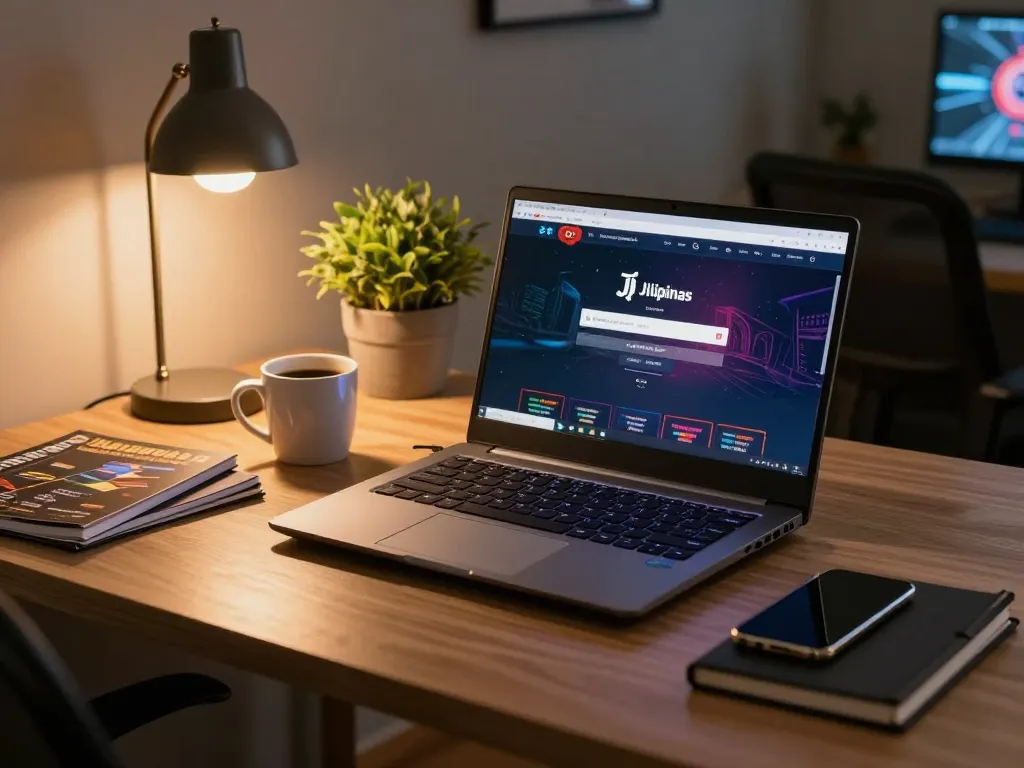 Login to Jilipinas with a stylish home office setup showcasing responsible gaming atmosphere.