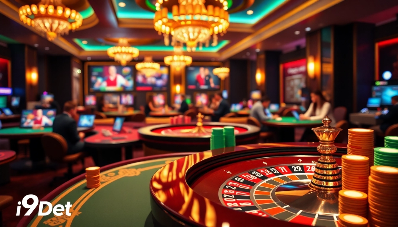 Engage in thrilling gaming experiences at i9bet with vibrant casino tables and enthusiastic players.