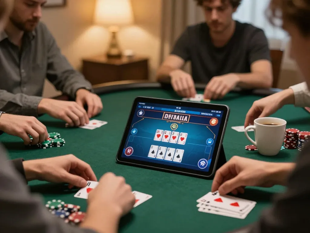 Players enjoying SC 88 online poker with strategic gameplay at home, dynamic and engaging scene.
