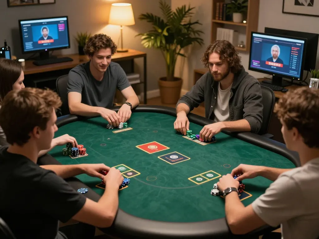 Online players enjoying a thrilling poker game on the SC88E platform with engaging reactions