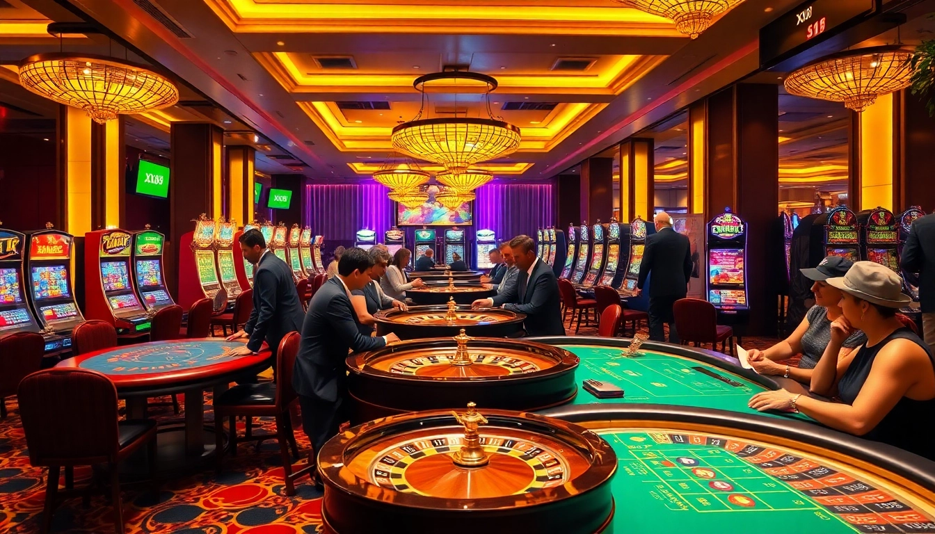 Players at the XX88 casino are engrossed in high-stakes gambling, showcasing excitement and professionalism.