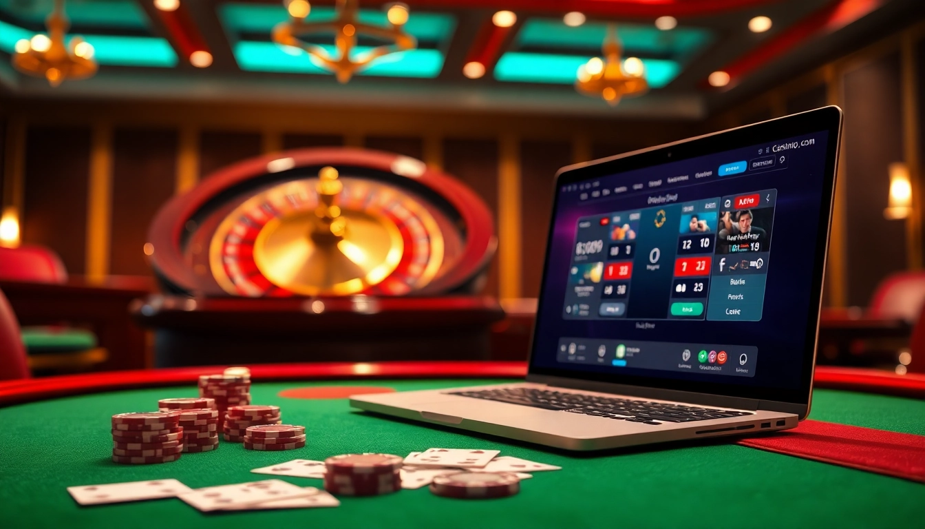 An exciting scene of online gaming at c168okvip1.com featuring a roulette wheel and poker chips.