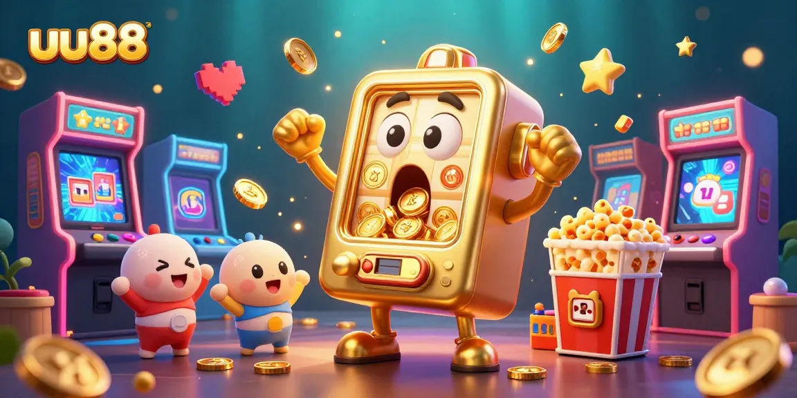 uu88 slot machine hits jackpot, coins spilling in energetic casino scene
