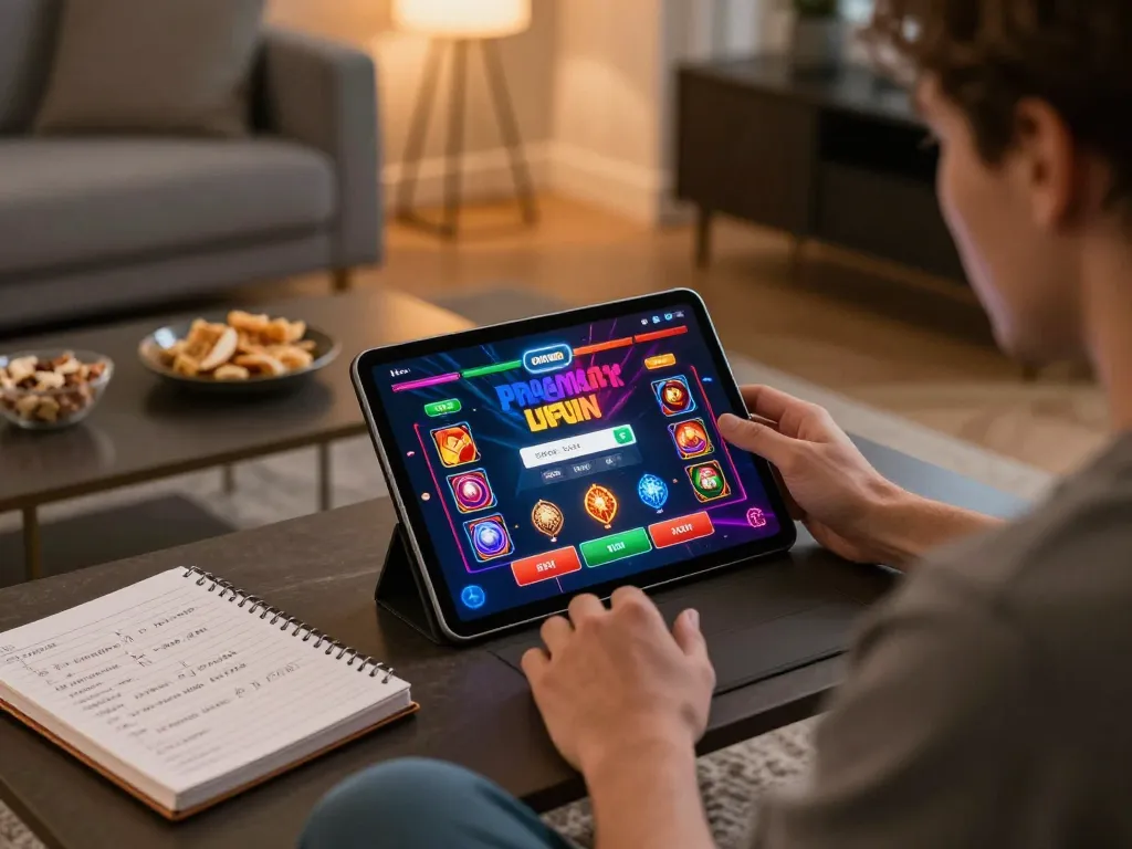 Engaging with the Pragmatic Play Login interface on a tablet during an online gaming session