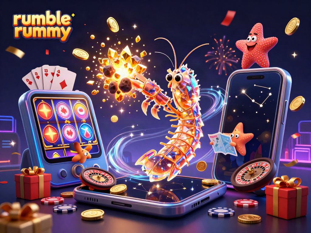Experience vibrant gameplay with rumble rummy, capturing the excitement of the casino scene with dynamic 3D characters.
