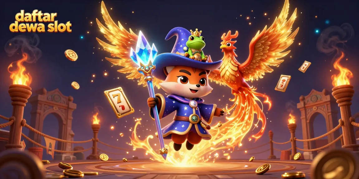 Menampilkan daftar dewa slot dengan ilustrasi 3D kartun dan elemen slot yang menarik.