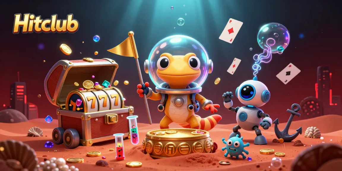 Hitclub offers an exciting casino experience with glowing slot reels and interactive games in an immersive world.