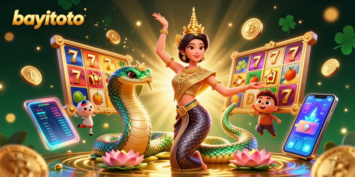 Spin slot reels for big wins with bayitoto's vibrant casino illustration, featuring dynamic elements.