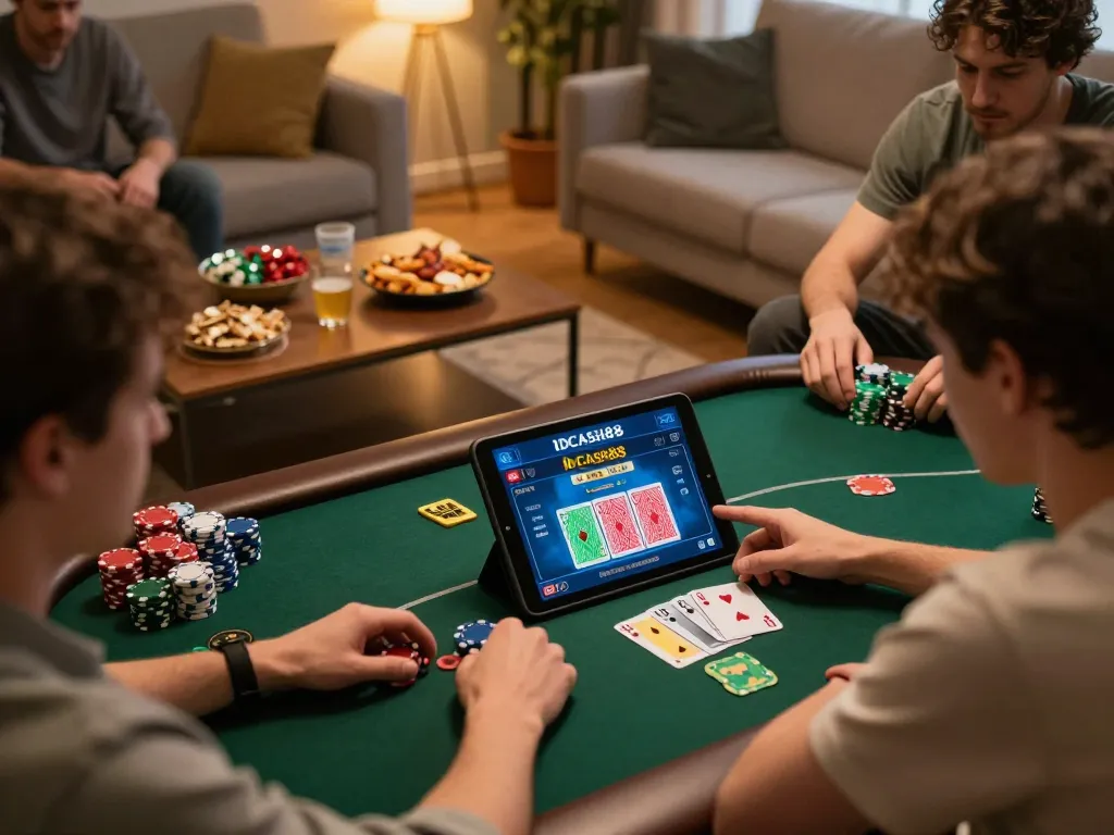 Engaging in strategic gameplay on IDCASH88 during an online poker match at home.
