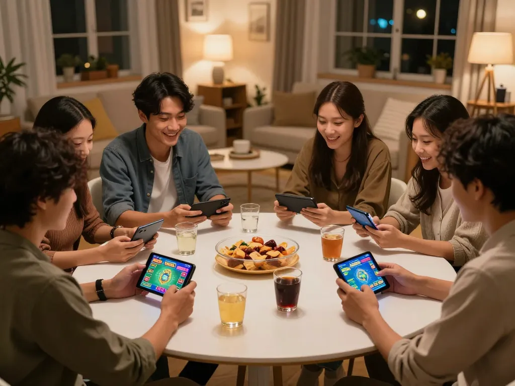 Players enjoying Mega888 test id free during a cozy game night at home, enhancing their online gaming experience.