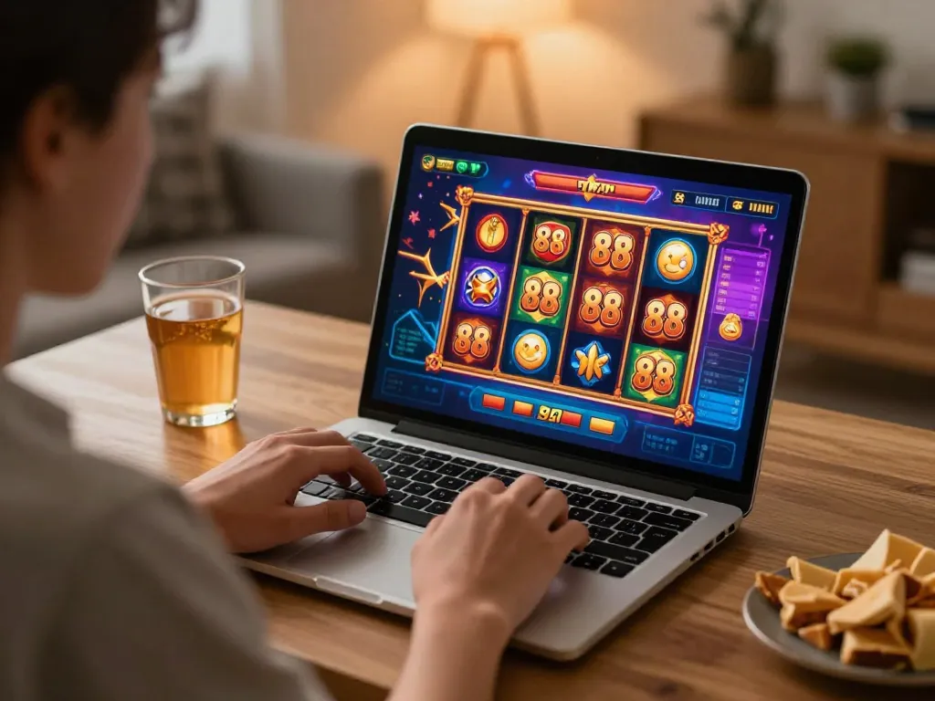 Experience the thrill of the 88 slot game during an intense online gaming session at home.