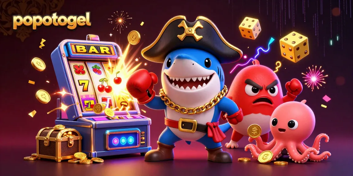 Engage in thrilling gameplay with popotogel as the pirate shark and friends celebrate a jackpot win!
