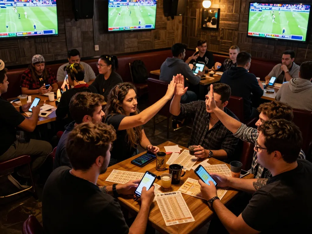 Engaged bettors strategizing on LGOSUPER at an exciting sports betting venue.