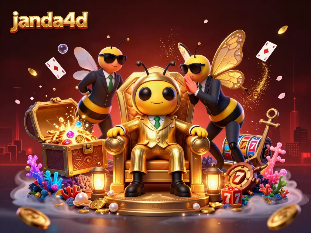 Visualisasi menyenangkan janda4d dengan bos lebah kartun, harta karun, dan elemen slot