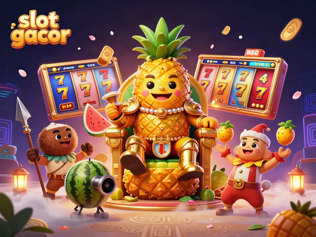 Experience the thrill of slot gacor with a vibrant 3D scene featuring engaging casino characters.