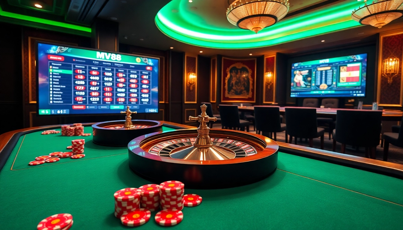Experience the excitement of gambling at MV88 with vibrant casino tables and thrilling online betting.