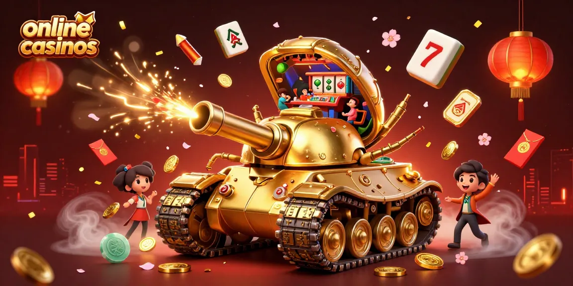 Experience excitement in online casinos with a golden beetle tank revealing a vibrant miniature casino.