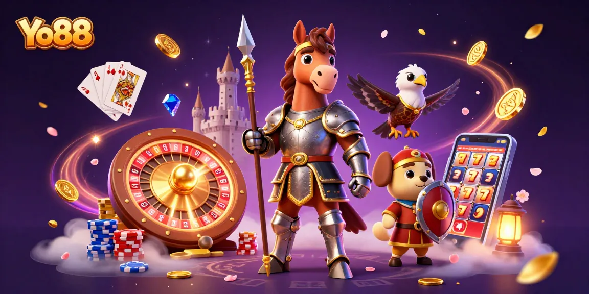Experience winning with Yo88, featuring a vibrant illustration of casino elements and characters.
