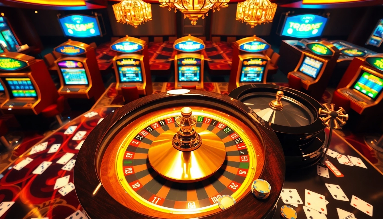 Play exciting games at RR88 casino with vibrant roulette and slot machine visuals.