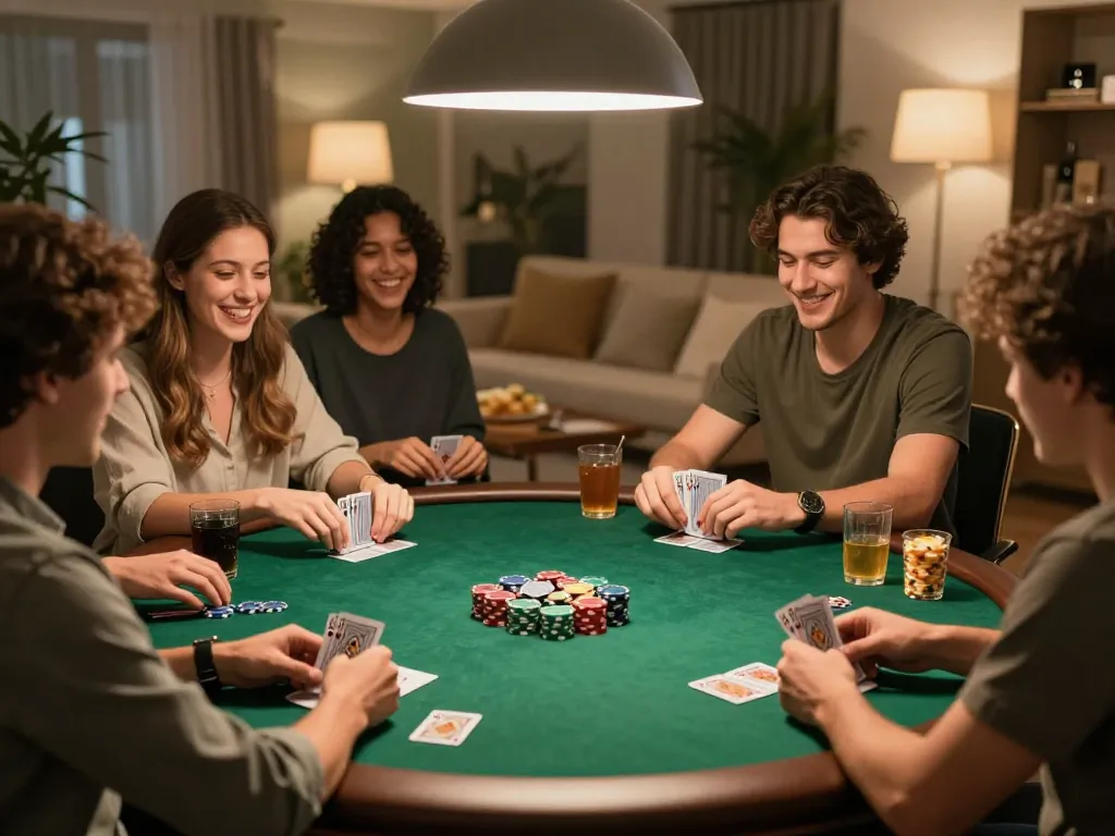Tỷ lệ nhà cái notional analysis during casual home poker game with friends, showcasing strategic interactions.