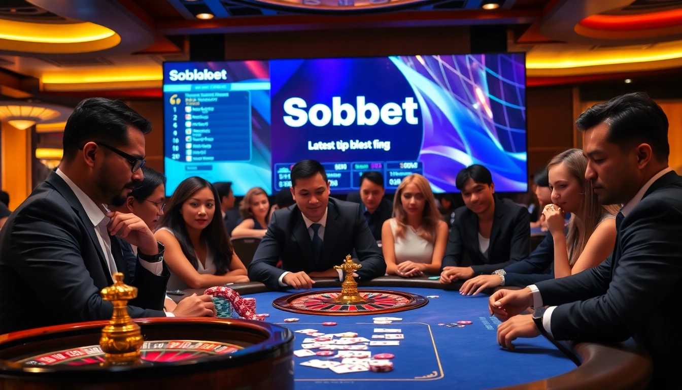 Engage with sbobet link while enjoying a thrilling high-stakes poker game in a vibrant casino setting.