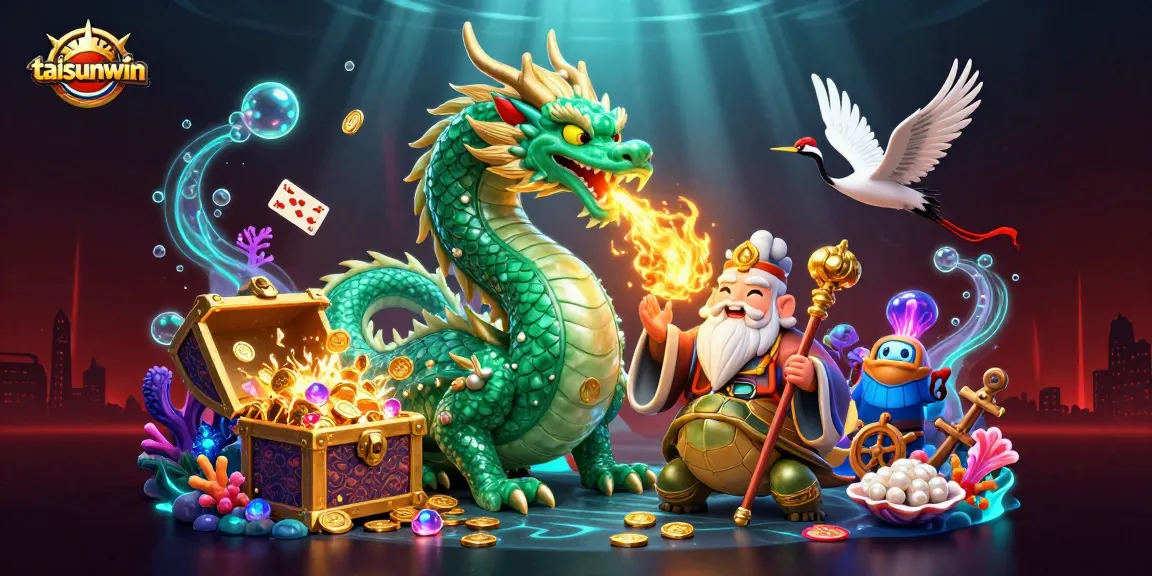 Engage in thrilling gambling experiences with taisunwin illustrated by vibrant casino elements and mystical characters.