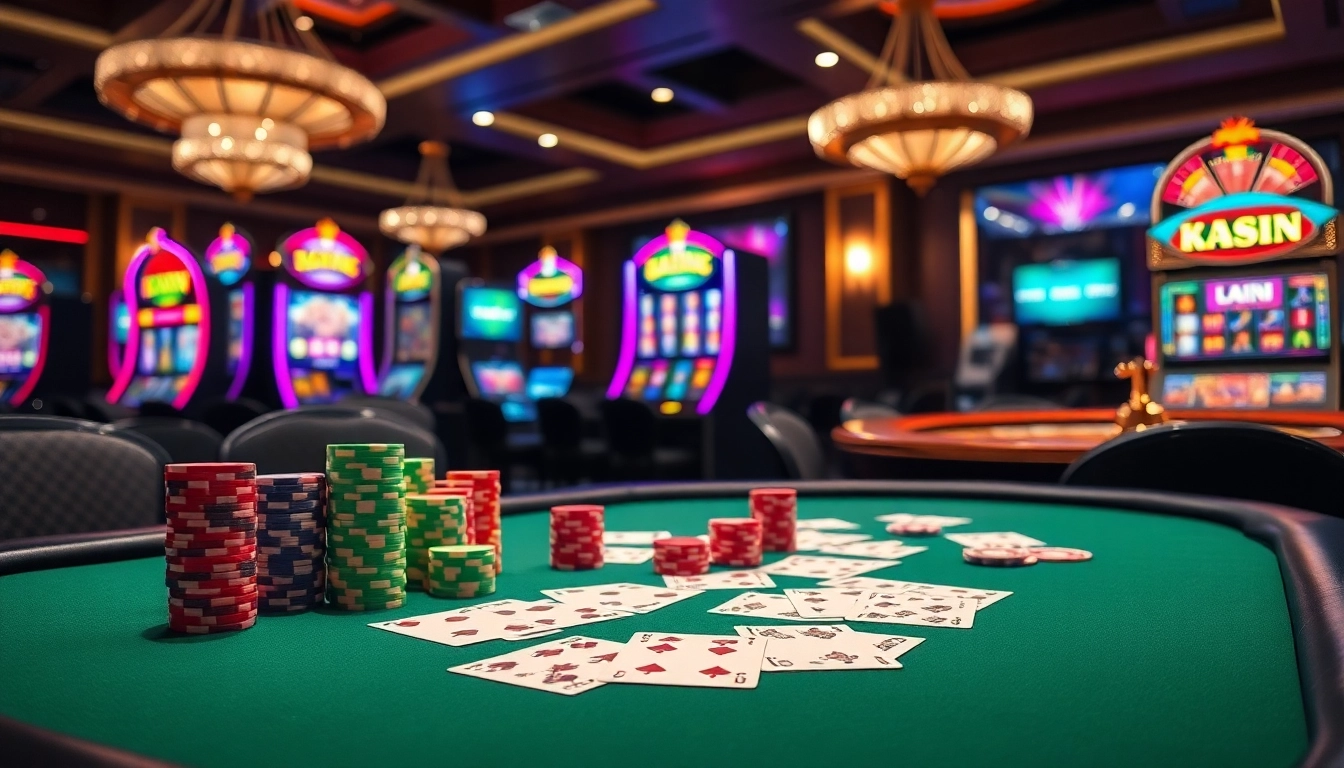 k88win players engaging in high-stakes poker and vibrant slot machines
