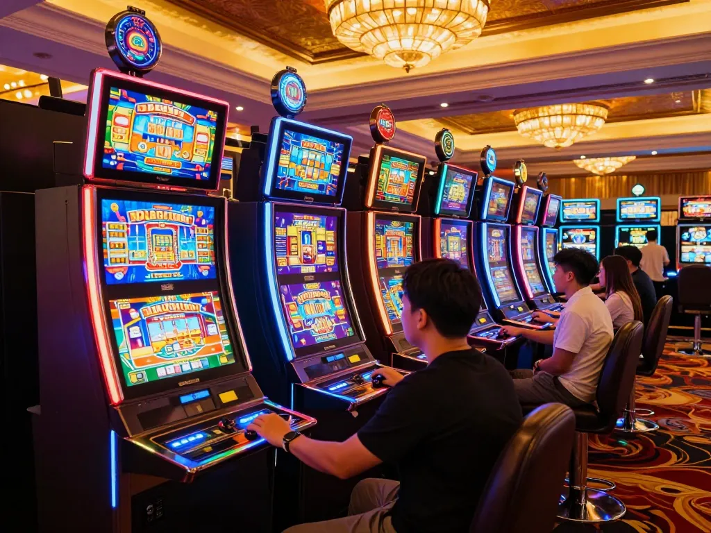 Explore the exciting world of RR88 with players engaging in vibrant slot machine action