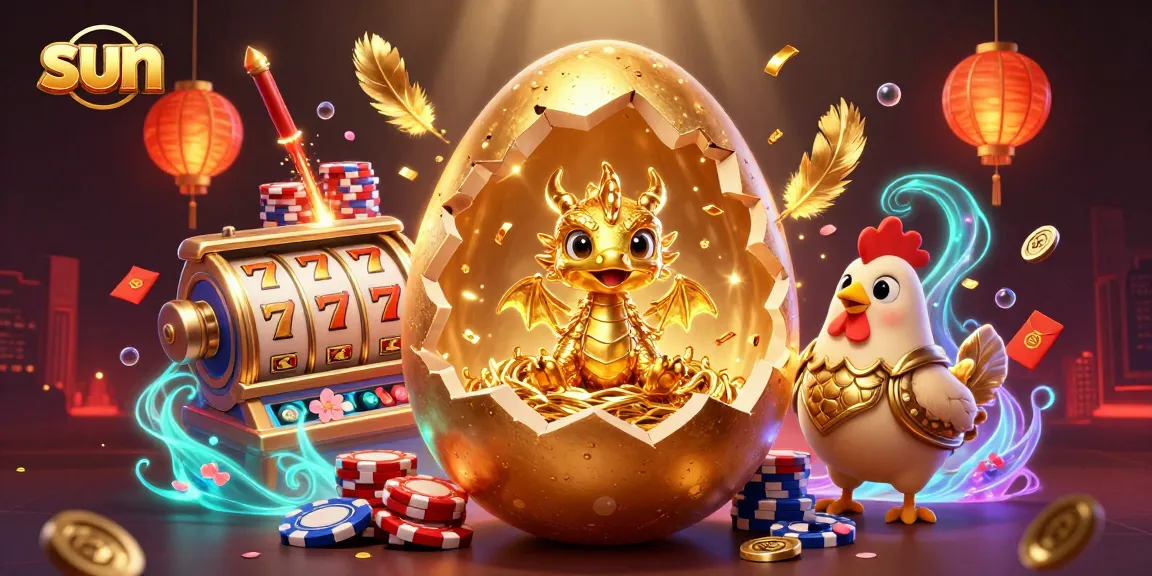 The sun shines brightly on a captivating casino scene with a golden dragon and riches.