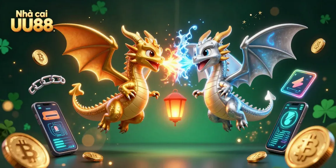Engage with Nhà cái UU88 in an extraordinary gaming visual featuring dragons and crypto elements.