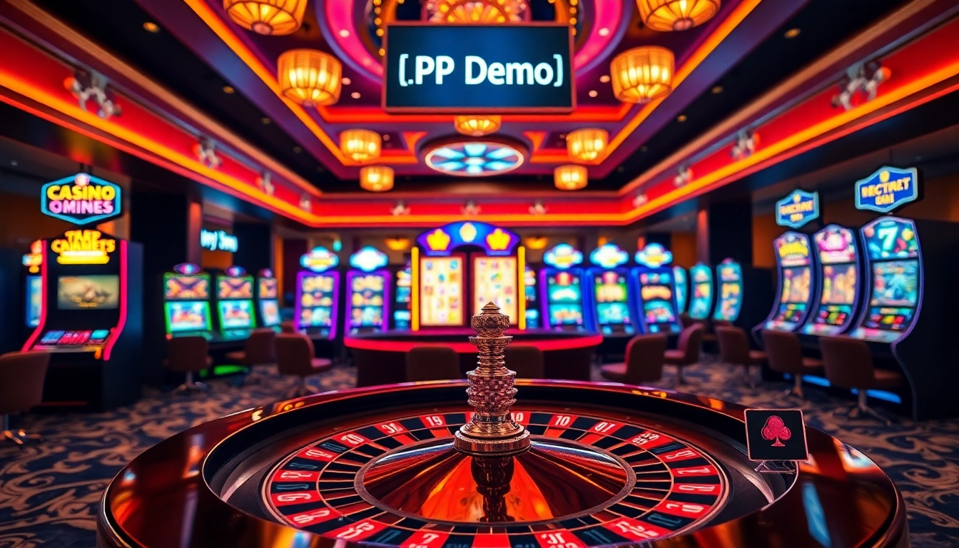 Experience the excitement of PP Demo with vibrant casino visuals showcasing roulette and slot machines.