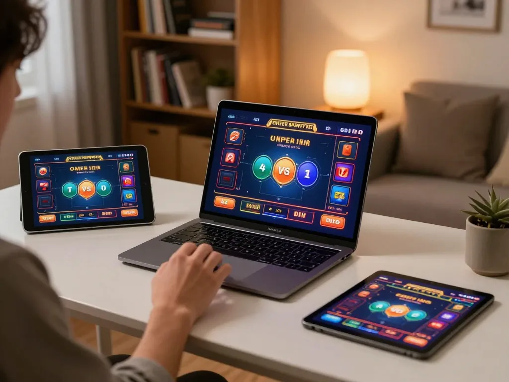 The player engages with casino strategies at uu88 on a laptop in a cozy home setting