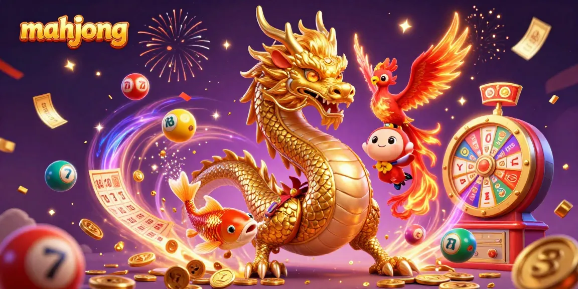 Engage in mahjong excitement with a dynamic casino scene featuring a dragon and vibrant gaming elements.