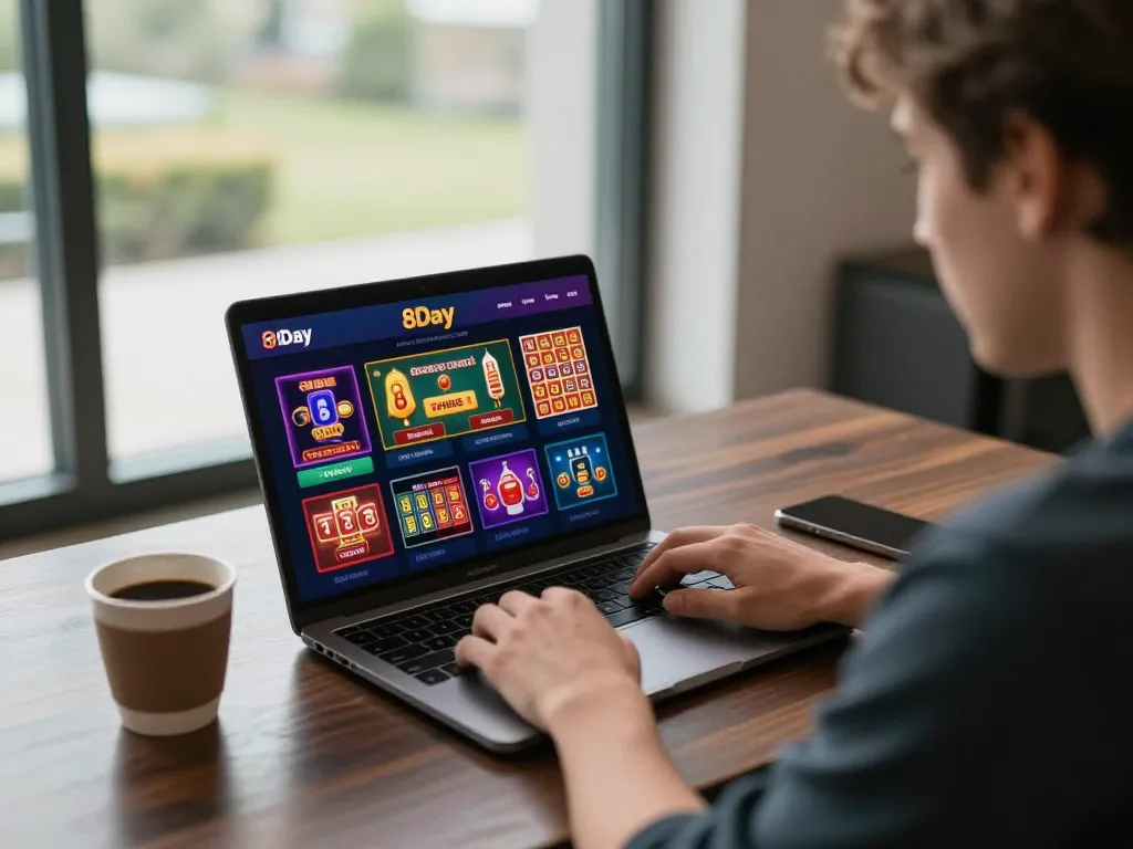 Engaging in online casino gameplay on 8Day platform for thrilling gaming experience.