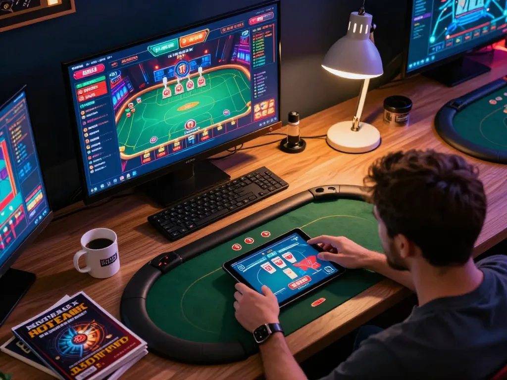Player engaging in online casino gameplay on HB88, showcasing poker strategy and immersive gaming environment.