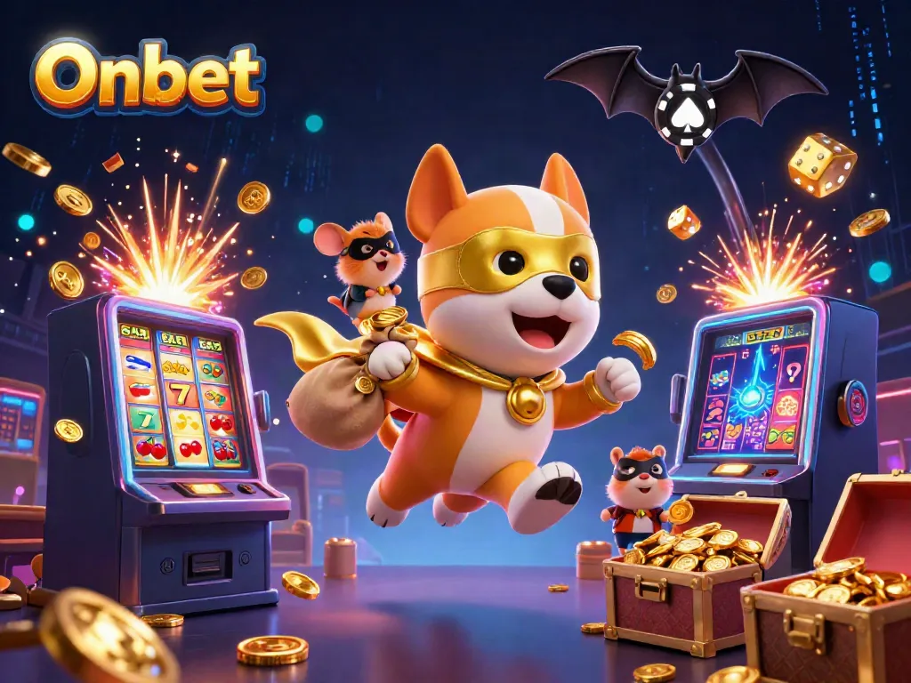 Experience game excitement with Onbet as a heroic dog and hamster unite in a vibrant casino universe.