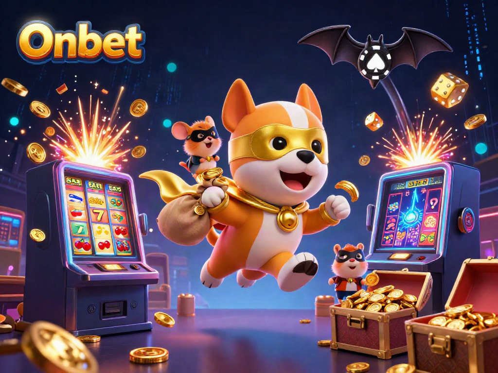Experience game excitement with Onbet as a heroic dog and hamster unite in a vibrant casino universe.