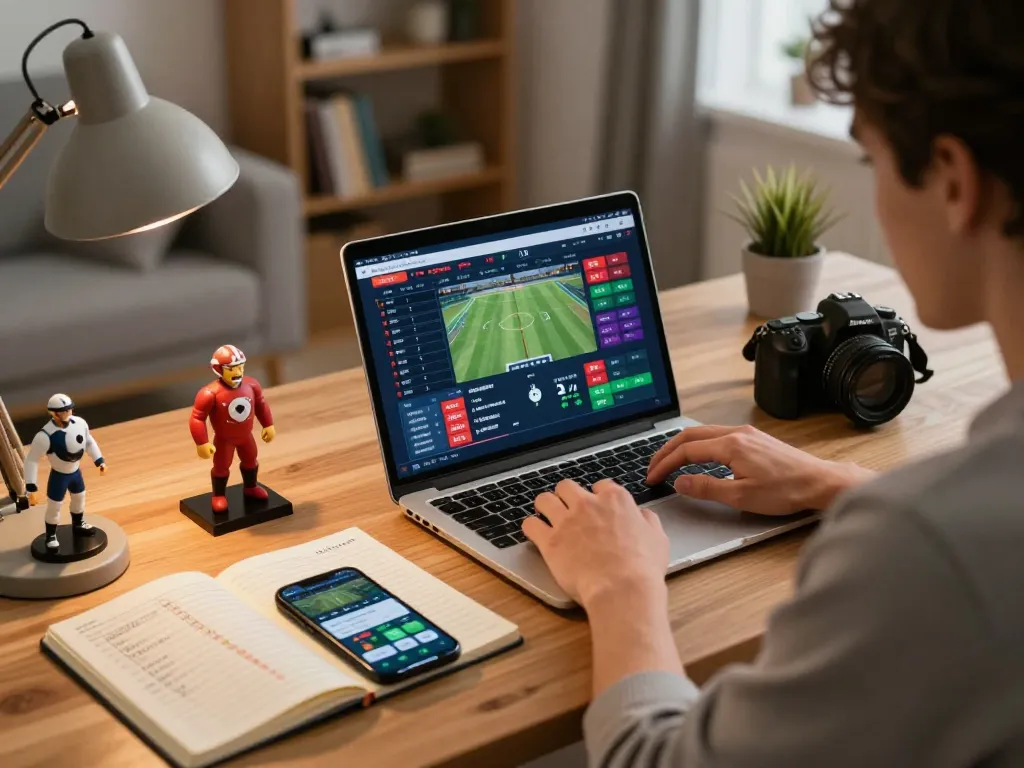 Engaging in sports betting on kdslot77, showcasing desktop setup with live odds and strategies.