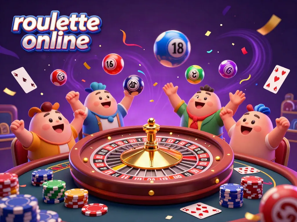 Experience the thrill of roullete online with vibrant animated casino scenes and festive characters.