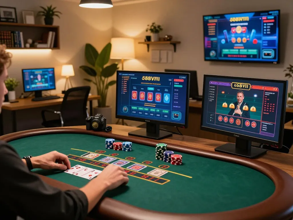 Player enjoying a live dealer blackjack game on 888VI COM, showcasing the excitement and engagement of online casino gaming.