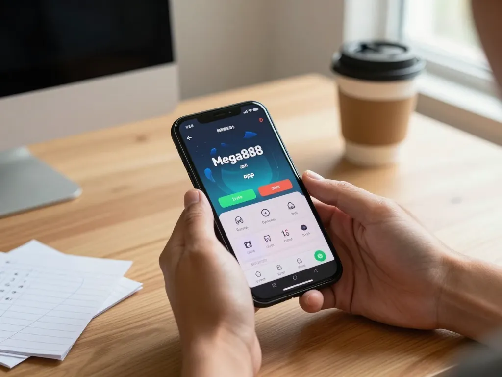 Engaging gameplay using mega888 apk on smartphone in a cozy home setting