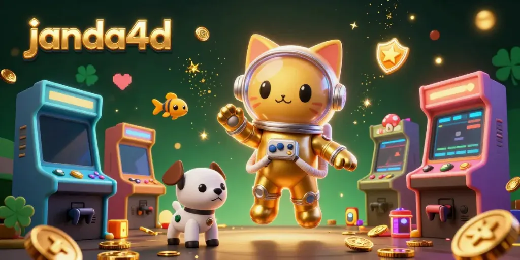 Ilustrasi atraktif dari karakter janda4d bermain game slot di luar angkasa dengan elemen kasino yang kaya.