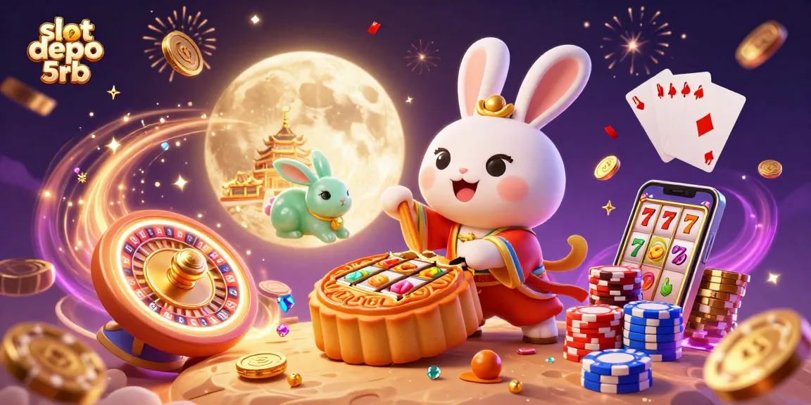 Engage with slot depo 5rb in this vibrant casino scene featuring colorful slot reels and golden coins bursting into action.