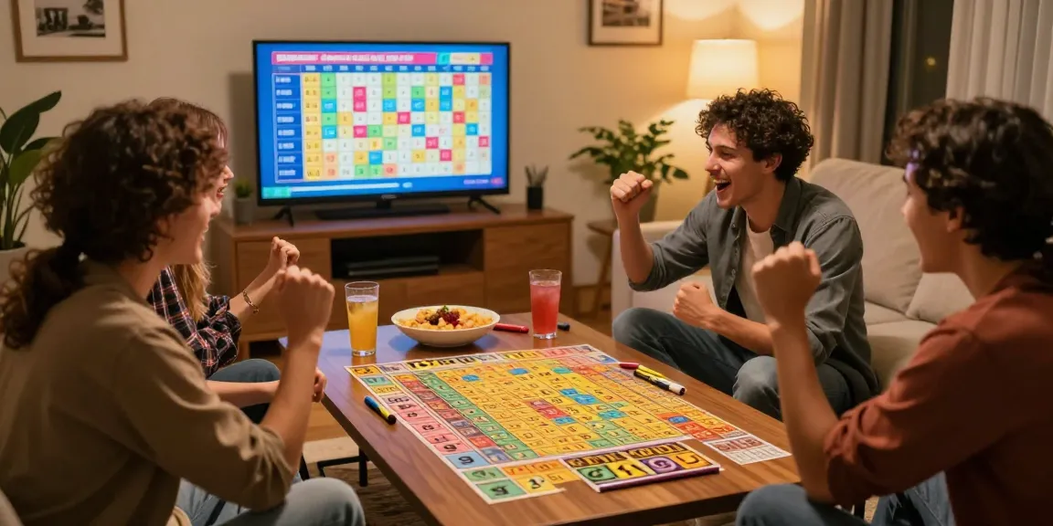 Exciting group enjoying AMANAHTOTO Toto game in a cozy living room setting.